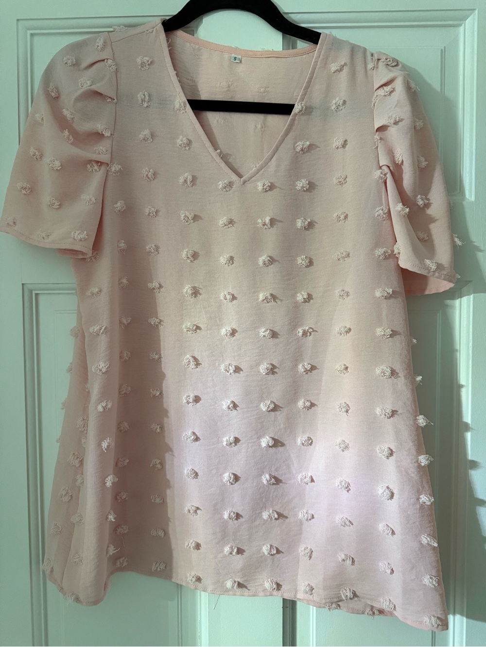 Delicate Pink Textured V-Neck Blouse